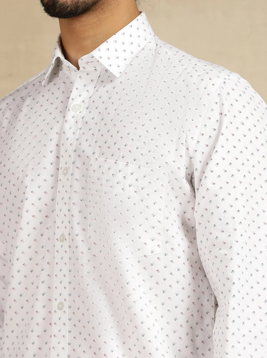 White Printed Tailored Fit Semi Casual Shirt | JadeBlue