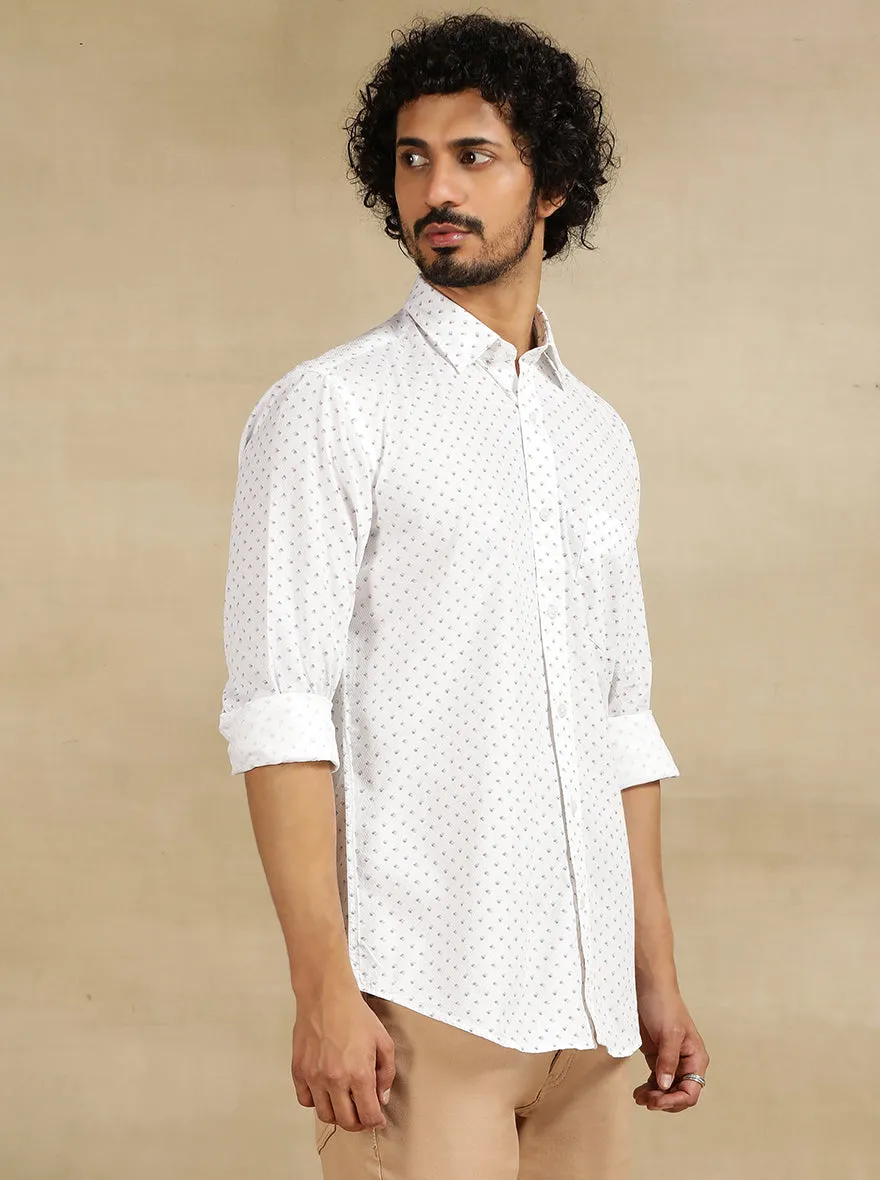 White Printed Tailored Fit Semi Casual Shirt | JadeBlue