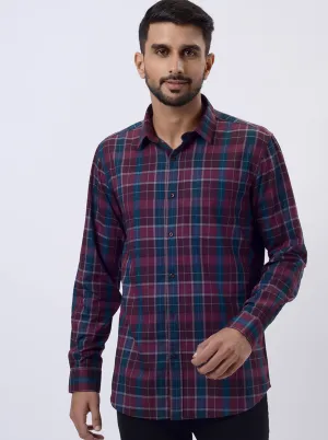 Wine Checked Slim Fit Casual Shirt | JadeBlue