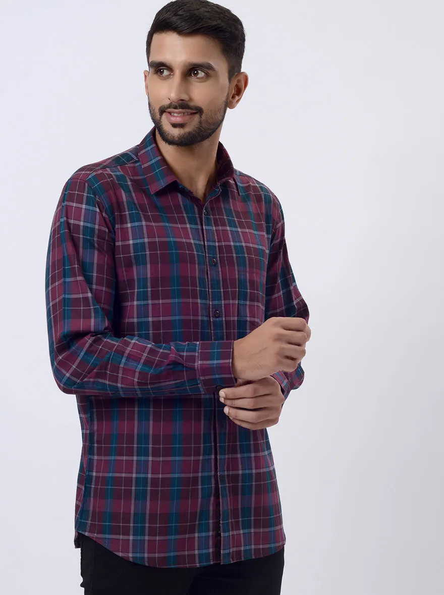 Wine Checked Slim Fit Casual Shirt | JadeBlue