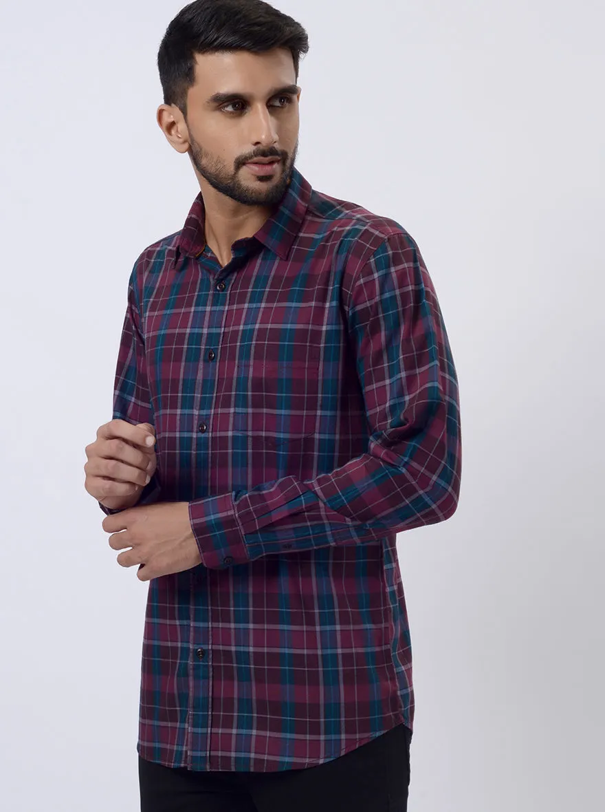 Wine Checked Slim Fit Casual Shirt | JadeBlue