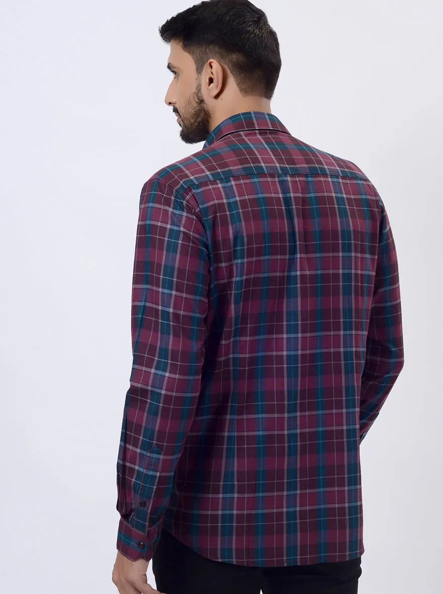 Wine Checked Slim Fit Casual Shirt | JadeBlue