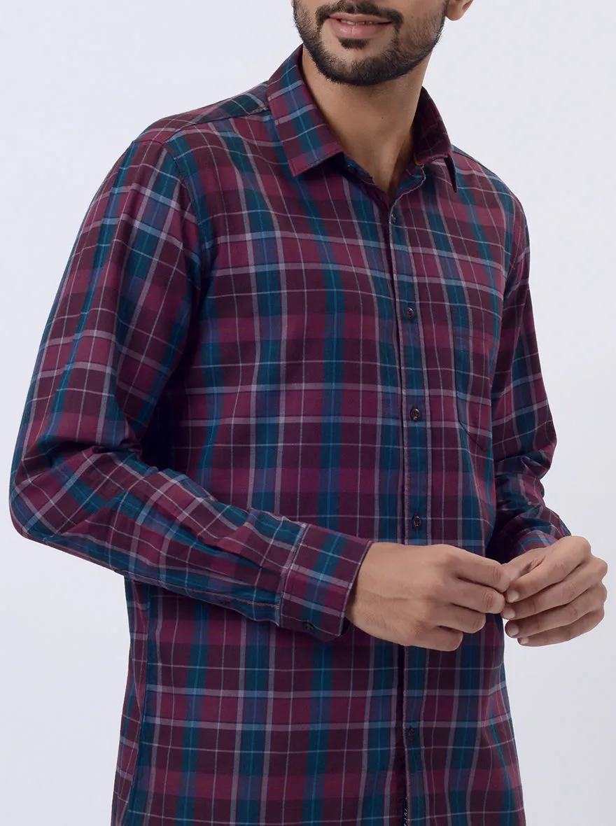 Wine Checked Slim Fit Casual Shirt | JadeBlue