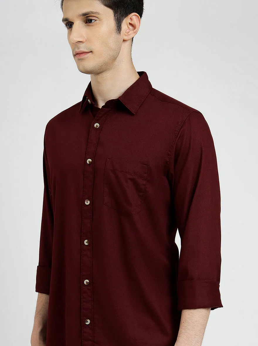 Wine Solid Slim Fit Casual Shirt | JadeBlue