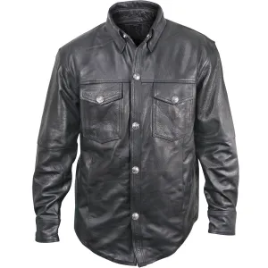 Xelement XS908B Men's 'Nickel' Black Leather Casual Biker Rider Shirt with Vintage Buffalo Buttons